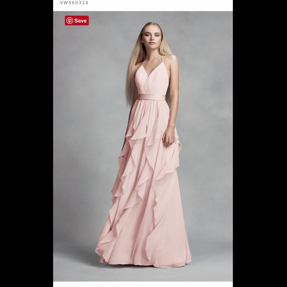 Vera Wang White chiffon dress with cascading skirt
